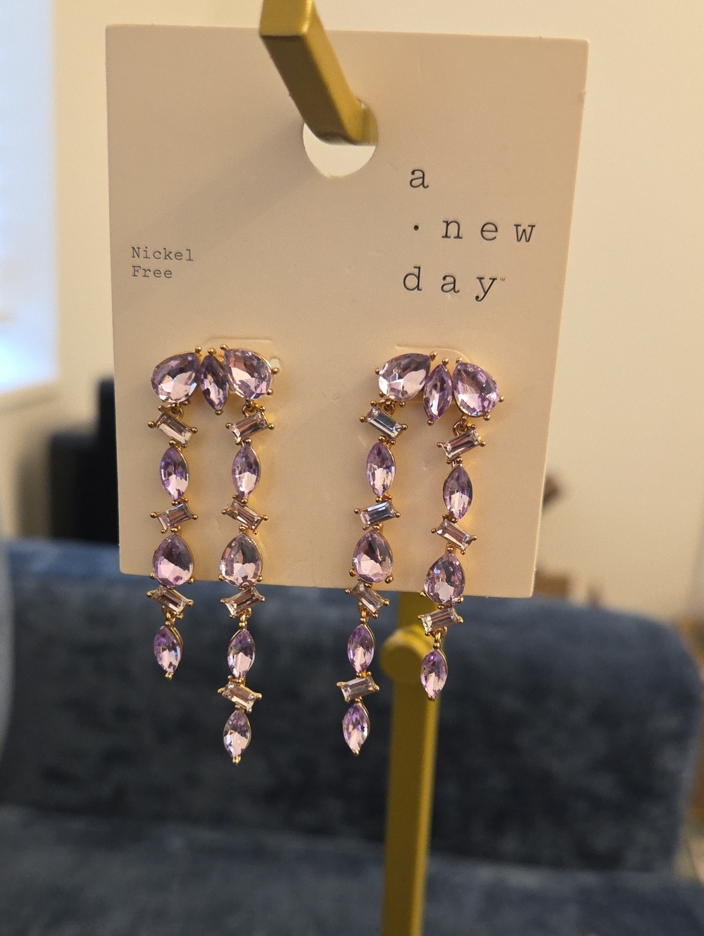 a new day Lavender Crystal Linear Drop Earrings - Gold